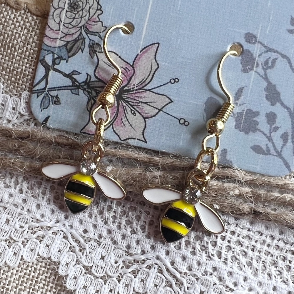 Handmade Honey Bee Earrings - Picture 2 of 2